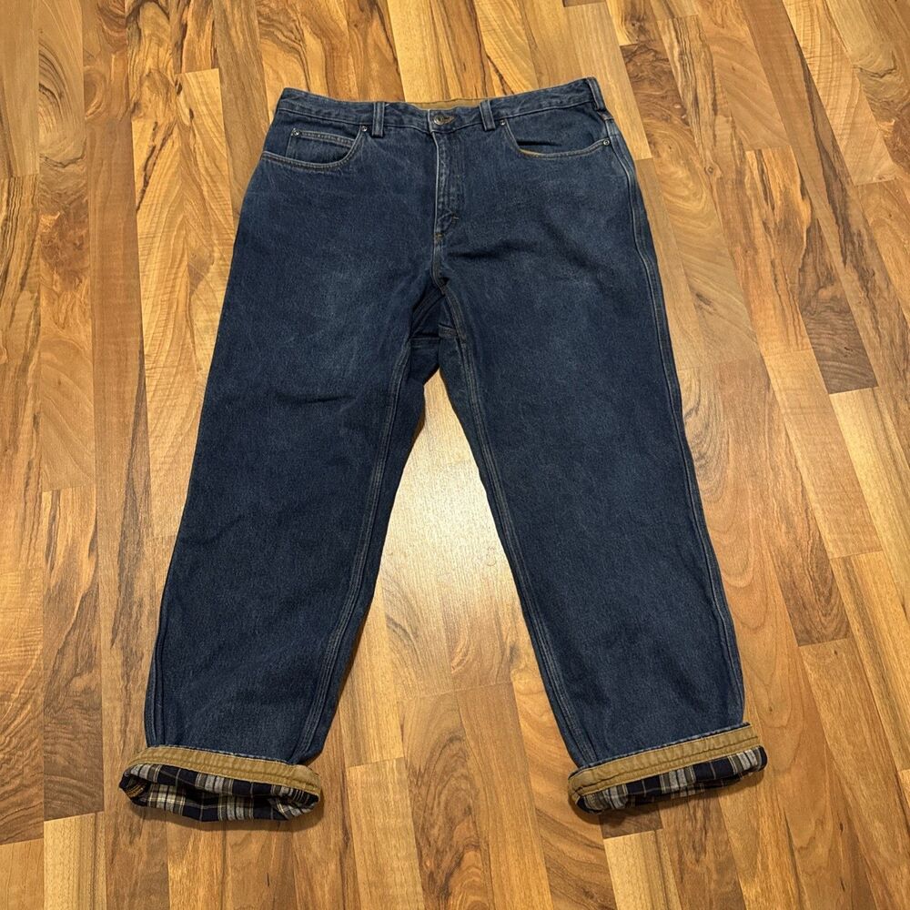 Duluth Trading Co Jeans Mens 38x30 Blue Denim Flannel Lined Workwear Chore #2222